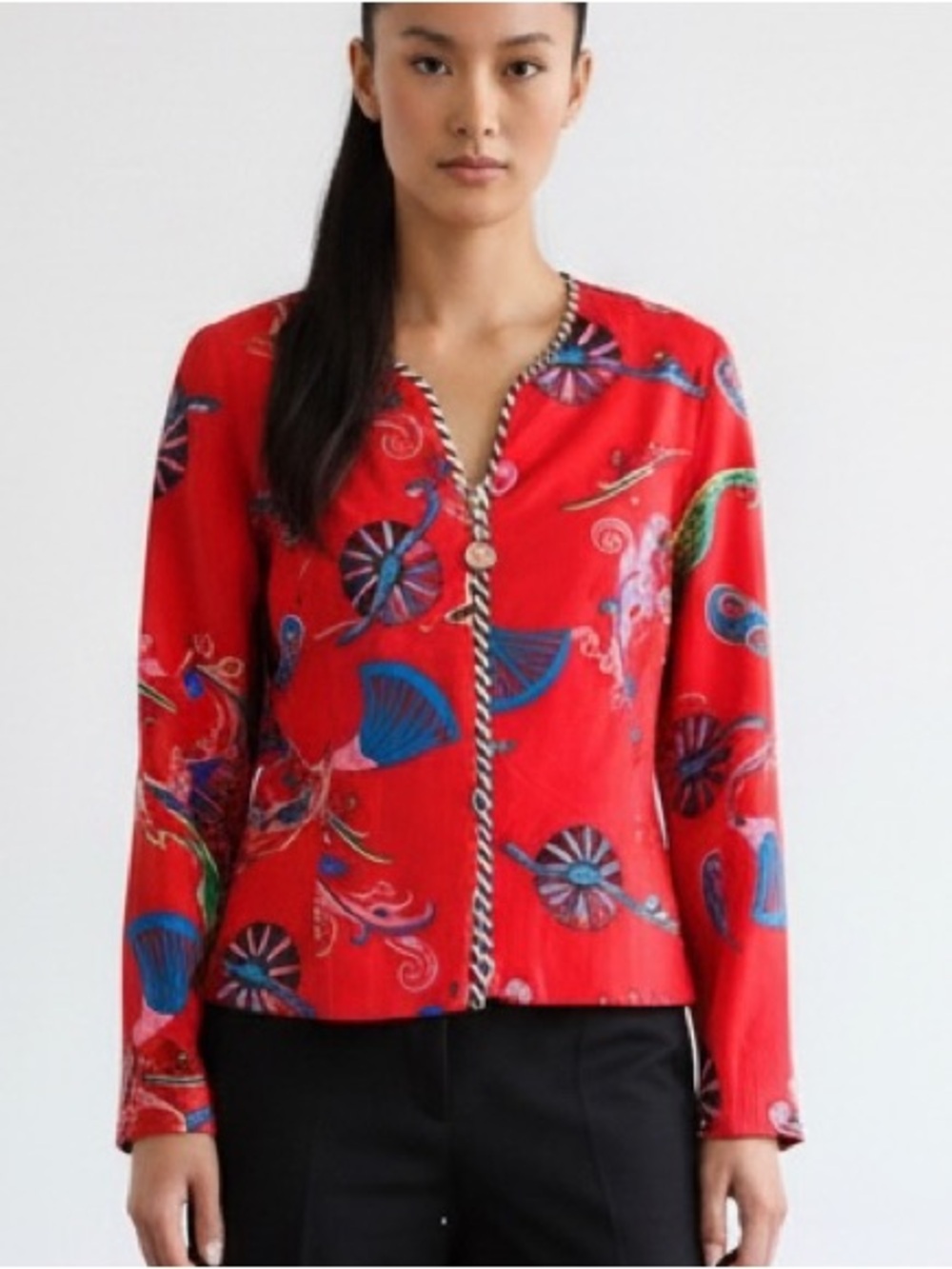 Vintage Lillie Rubin Silk Red Zip Jacket Blazer Sz 6